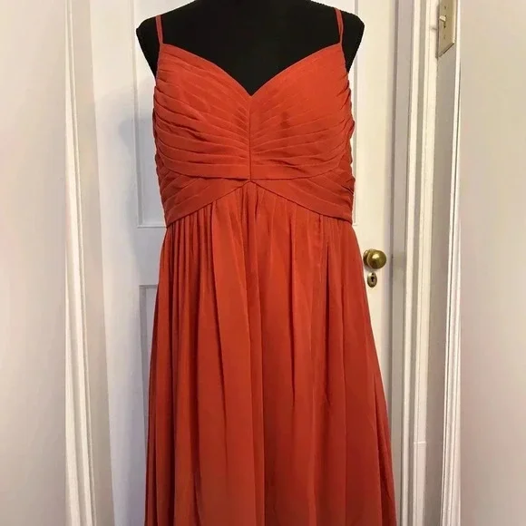 Azazie Paprika Aline Pleated Chiffon Dress in Size A16 - Picture 11 of 11